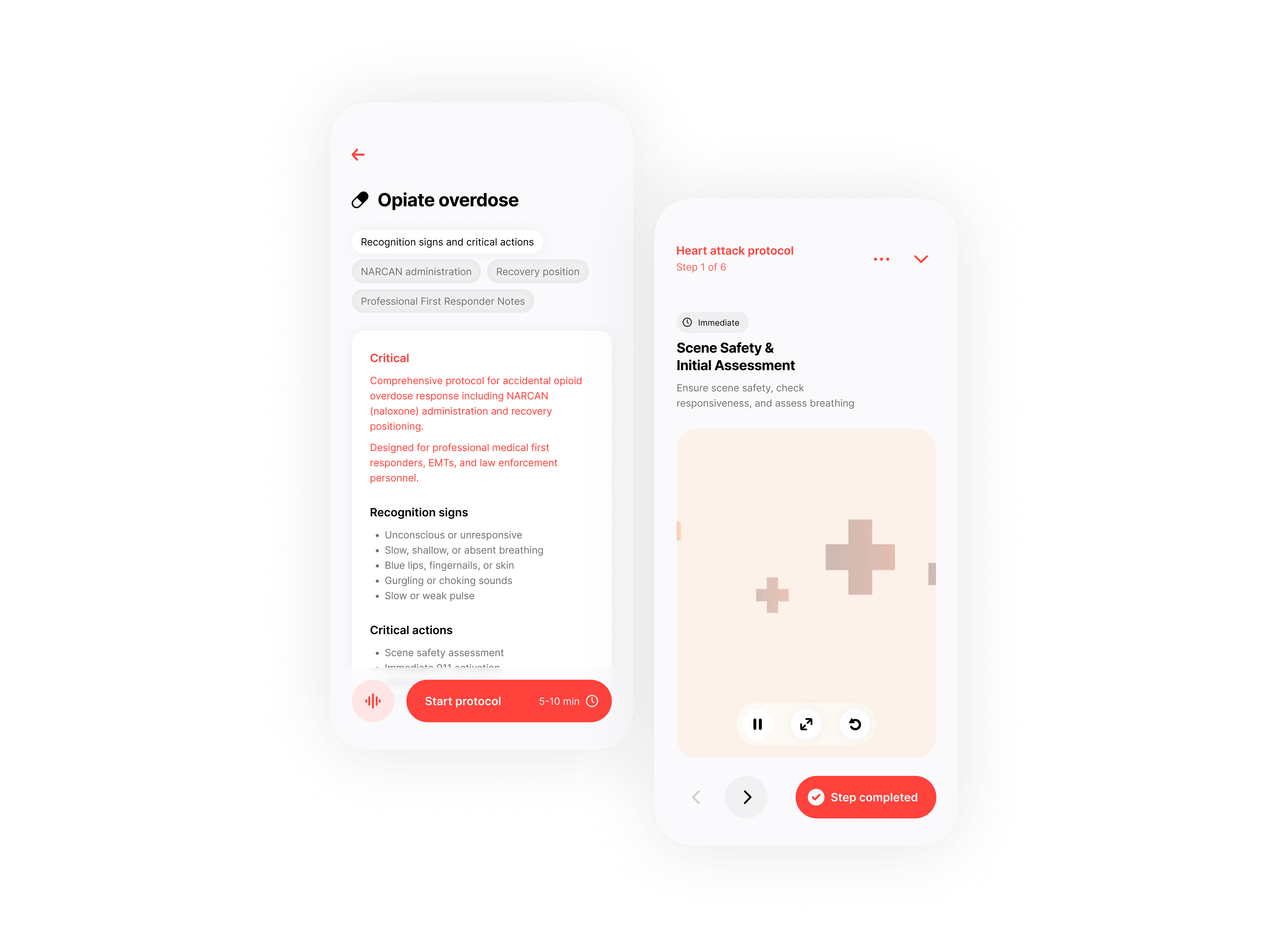 Phone mockup showing Opiate overdose protocol