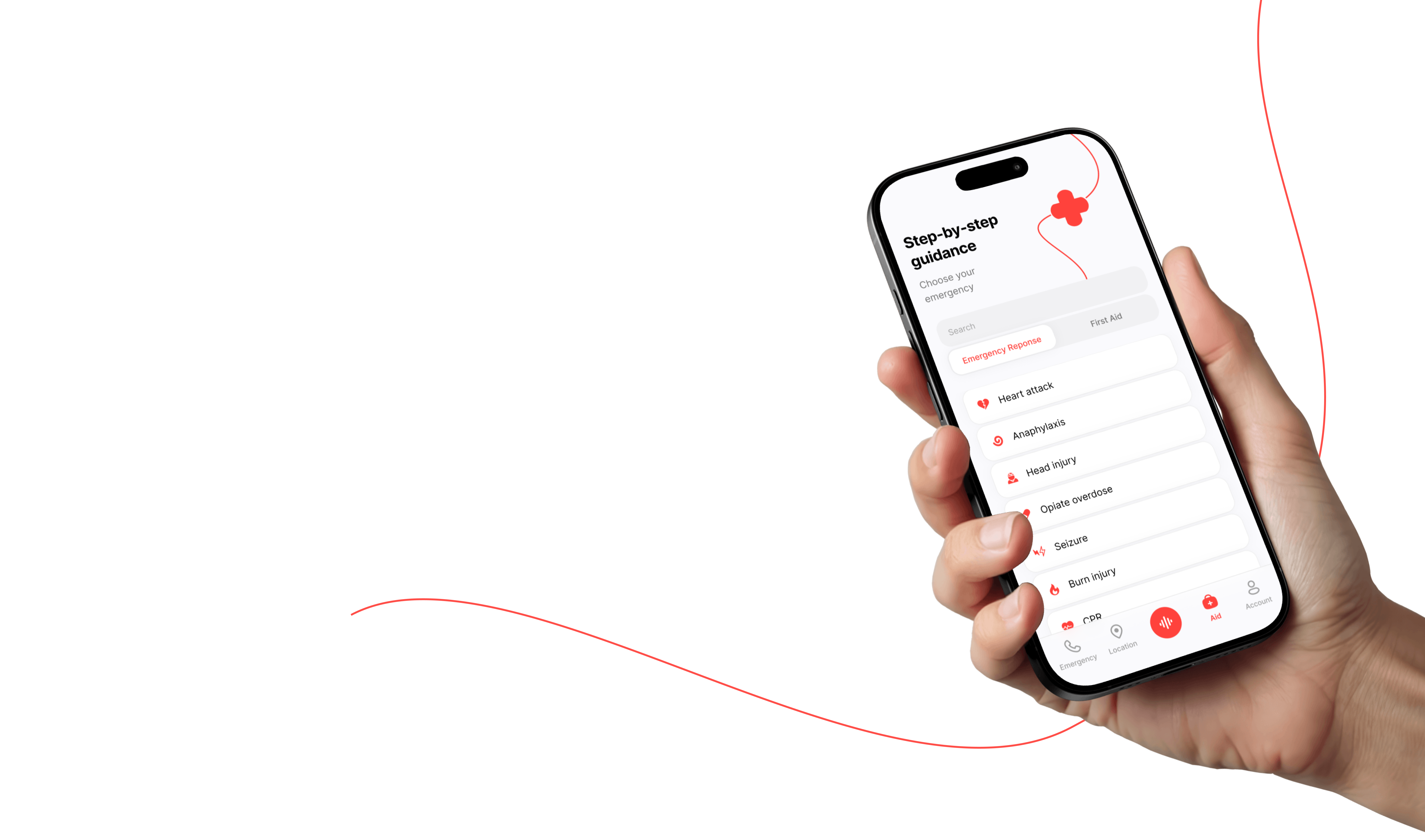 Hand holding iPhone with app interface